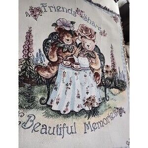 Teddy Bears Friends Vintage Tapestry Woven Throw Blanket 48" x 60” Tea Party